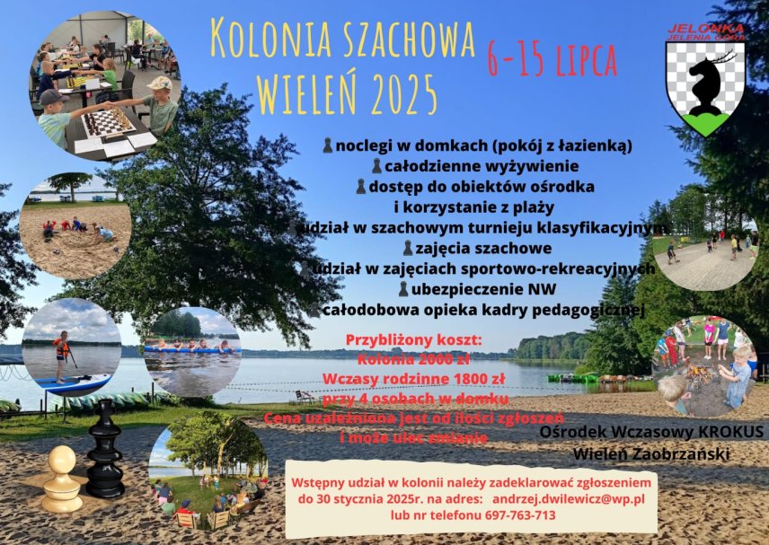 Kolonia szachowa - EKWIPUNEK, REGULAMIN, Przyjazd 6.07.2025 r. w godzinach 12:00:13:00